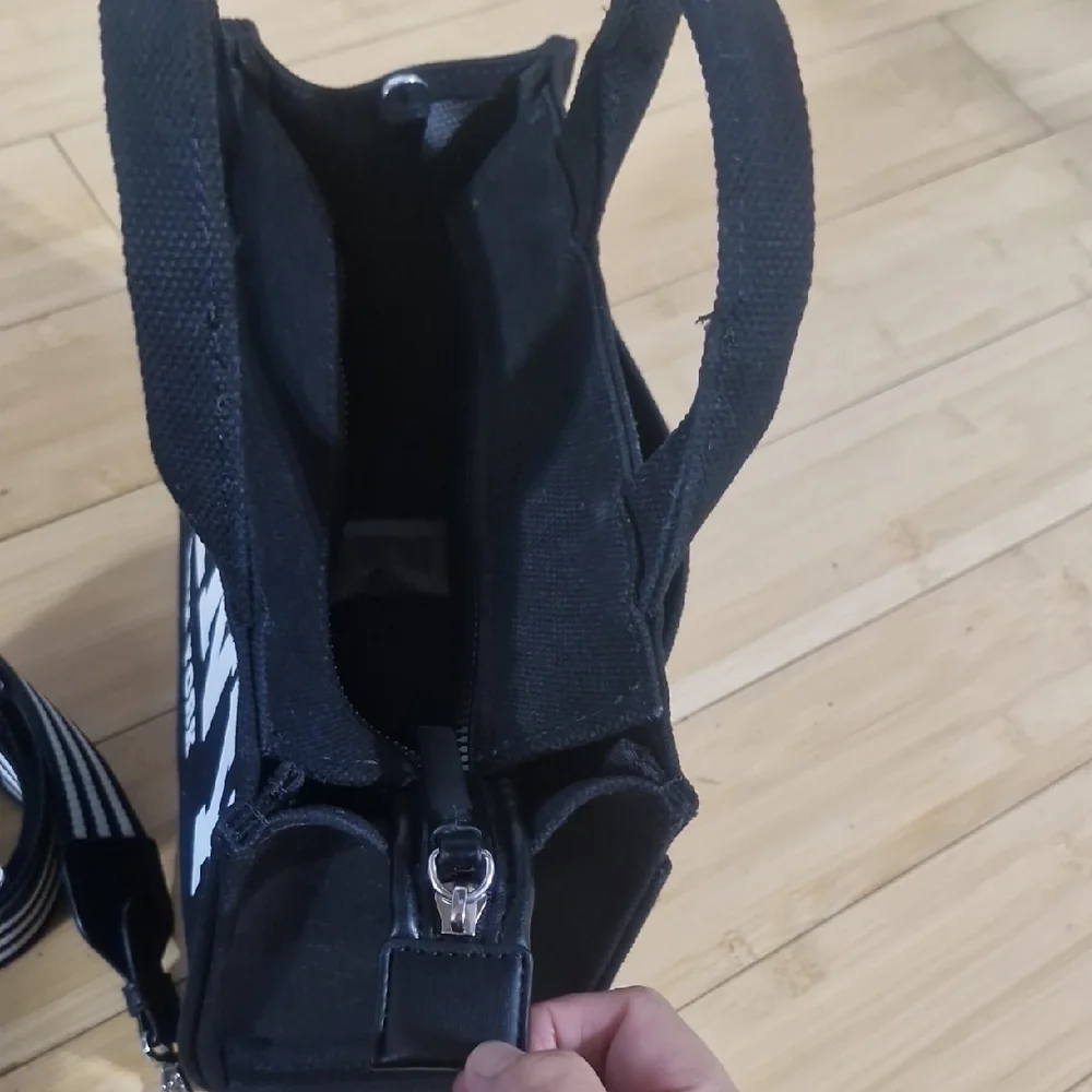 DKNY Black Canvas Tote with Striped Strap (Used Once ,too Small) - Picture 2 of 6